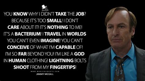 You know why I didn't take the job? Because it's too small! I don't care about it! It's nothing ...