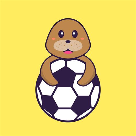 Cute dog playing soccer. Animal cartoon concept isolated. Can used for t-shirt, greeting card ...