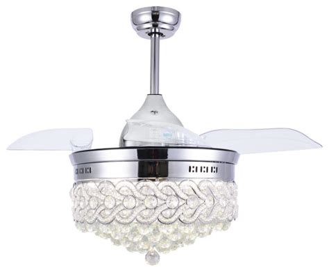 42" Modern Crystal Ceiling Fan with Lights, Retractable Chandelier Fan ...