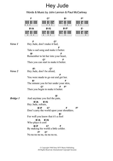 Hey Jude Sheet Music | The Beatles | Piano Chords/Lyrics | Piano chords ...