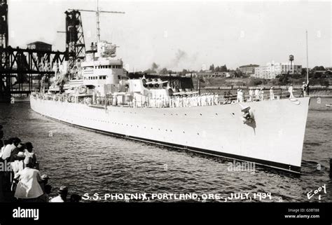 USS Phoenix (CL-46), American Brooklyn-class light cruiser, seen here at Portland, Oregon, in ...