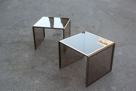 Mirrored Glass and Golden Brass Stackable Coffee Tables from Zevi, 1970s, Set of 2 for sale at ...