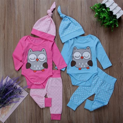 Cute Twins Owl Clothes Set Newborn Baby Girl Boy Long Sleeve Romper ...