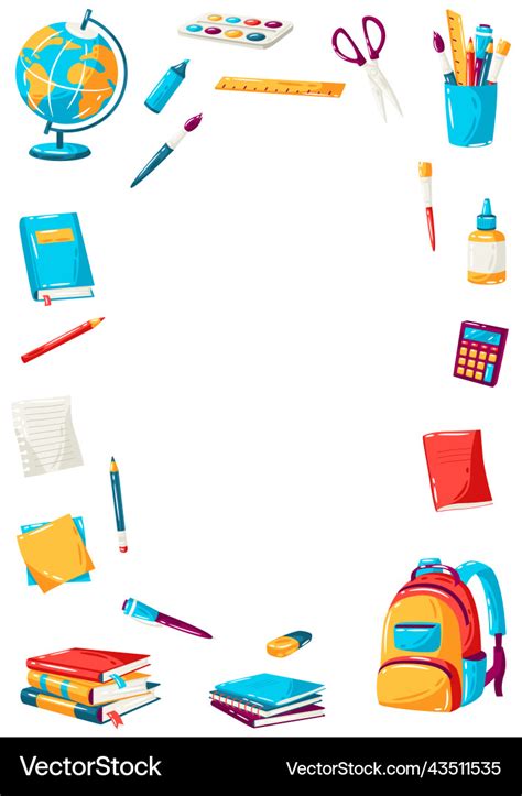 School frame with education items Royalty Free Vector Image