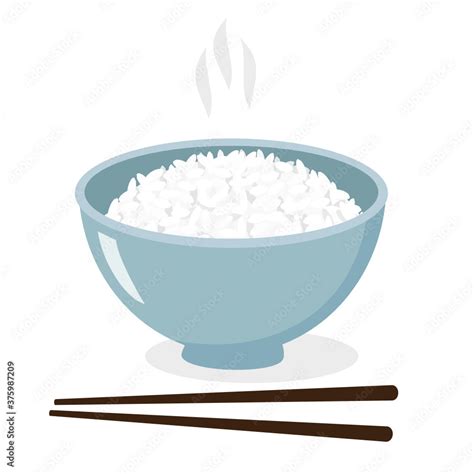 Bowl of rice and chopsticks icon on a white background vector ...