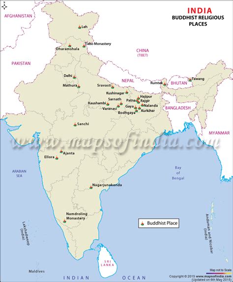 Buddhist pilgrimage Tours, Map of Buddhist Pilgrimage Locations in India