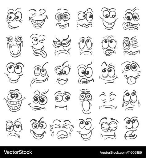 Hand drawn doodle cartoon faces emotion set Vector Image