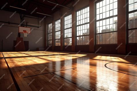 A basketball court with a basketball hoop and a basketball hoop | Premium AI-generated image