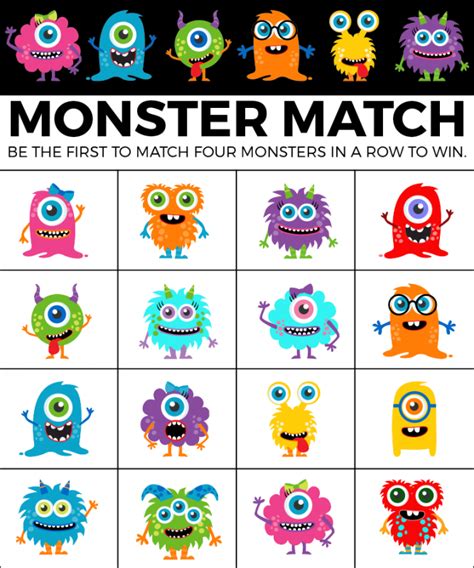 Free Printable Monster Match Halloween Bingo Cards | Halloween preschool, Halloween bingo ...