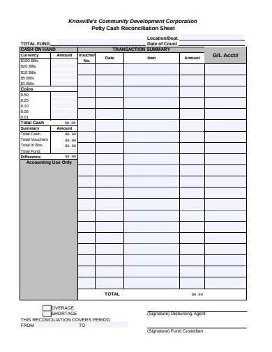 7 Petty Cash Reconciliation Sheet Sample Templates - Riset