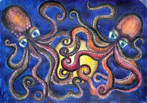 Original octopus art octopus painting original by RenateCat