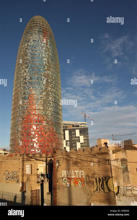 Torre Agbar colorful tower in Barcelona Stock Photo - Alamy