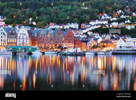 Bergen Norway night panorama Stock Photo - Alamy