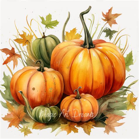 Pumpkin Clipart Autumn Watercolour in JPG Format Instant - Etsy