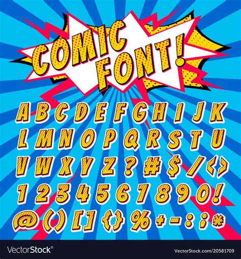 Comic font cartoon alphabet letters in pop Vector Image