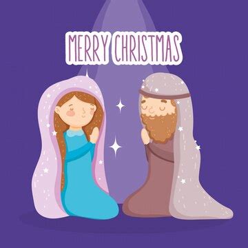 Premium Vector | Joseph and mary praying manger nativity, merry christmas