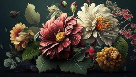 Arte Digital De Flores Sobre Un Fondo Negro, Fotos Florales Imagen de Fondo Para Descarga ...