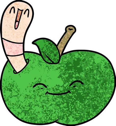 Retro grunge texture cartoon happy worm eating apple 13972114 Vector Art at Vecteezy