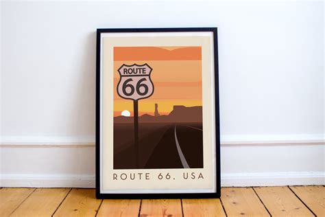 Route 66 Print Route 66 Poster Route 66 Vintage Retro Print | Etsy