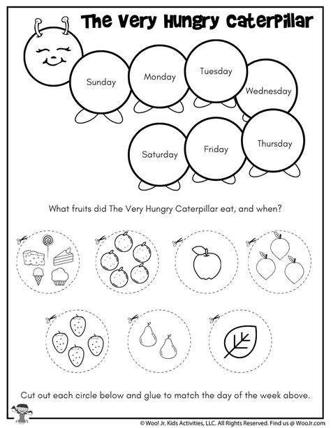 The Very Hungry Caterpillar Days of the Week Cutout Worksheet | Woo! Jr ...