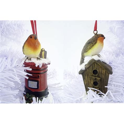 Set of 2 - 9cm Robin Christmas Tree Decorations - Festive Ornaments - Christmas Shop