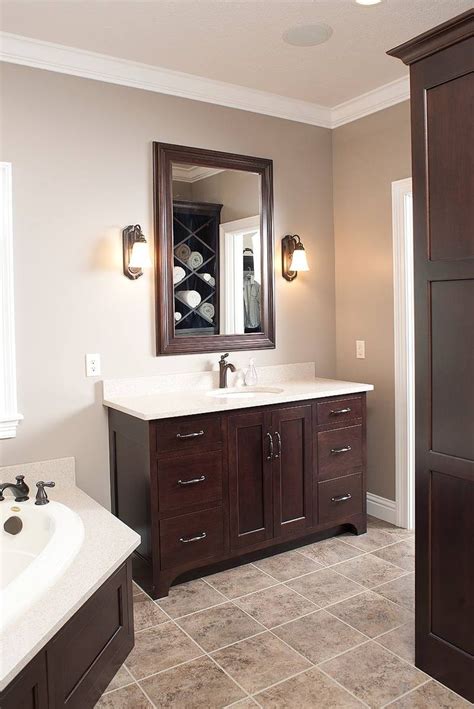 Love the dark cabinets with the light marble and tile. | Bathrooms remodel, Bathroom design ...