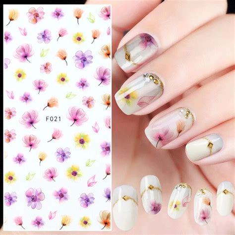 Flower Decals Nail Sticker Blooming Flower Nail Art Decals Nail Art Transfer Sticker Slide 3D ...