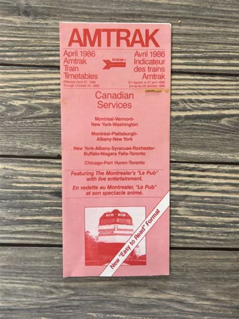 VINTAGE 1986 APRIL Amtrak train Timetables Canadian Services April 27 ...