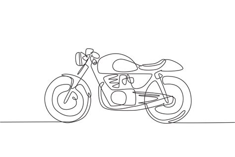 One continuous line drawing of retro old vintage motorcycle icon ...