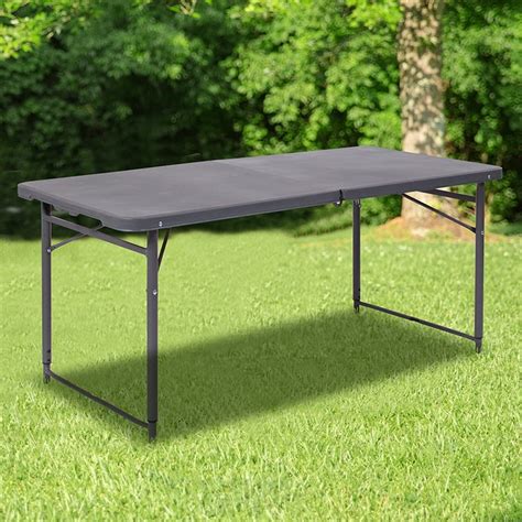 4-Foot Height Adjustable Bi-Fold Dark Gray Plastic Folding Table with Handle - Walmart.com