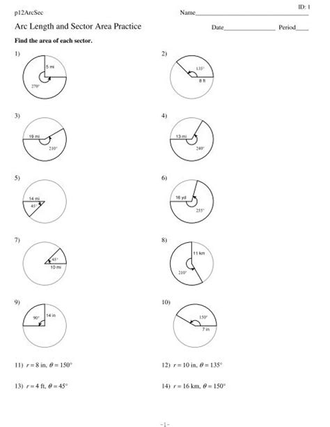 Arc Length And Sector Area Worksheets Geometry