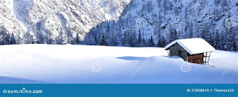 Mountain Chalet In The Snow Landscape Royalty Free Stock Images - Image: 37858619