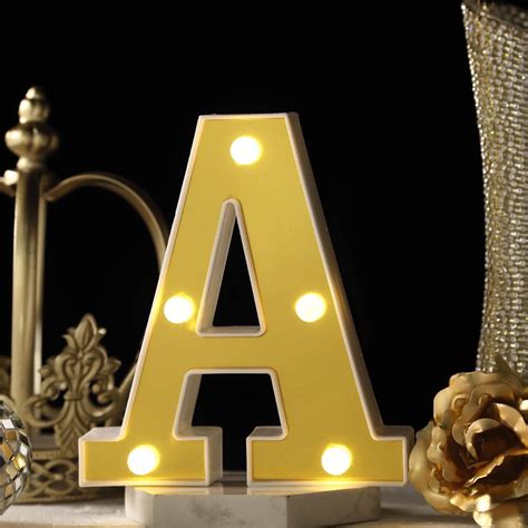 Efavormart 6" 3D Gold Marquee Letters 5 LED Light Up Letters Warm White LED Letter Lights ...