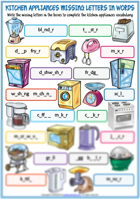 SOLUTION: Kitchen appliances vocabulary esl missing letters in words worksheet for kids - Studypool