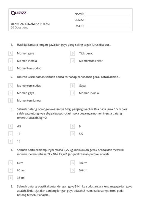 50+ lembar kerja torsi dan momentum sudut untuk Kelas 12 di Quizizz | Gratis & Dapat Dicetak