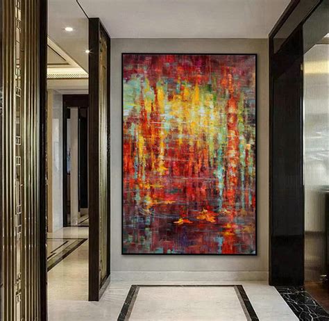 Large Colorful Vertical Modern Contemporary Abstract wall Art Palette Knife Thick Strong Color ...