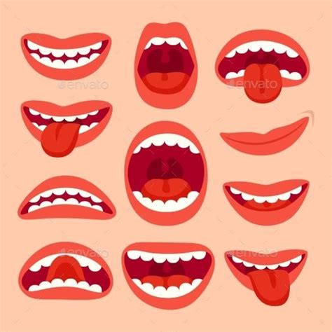 Cartoon Mouth Elements Collection. Show Tongue | Cartoon mouths, Mouth ...