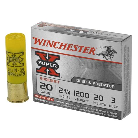 Winchester Super-X Ammunition 20 Gauge 2-3/4" Buffered #3 Buckshot 20 ...