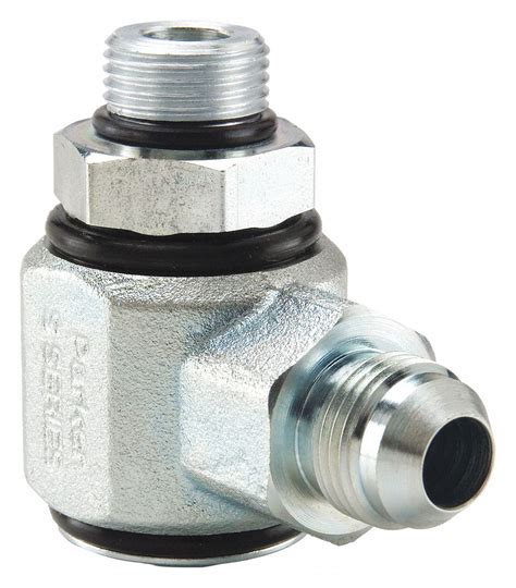 PARKER Hydraulic Swivel Fitting, 7/8"-14, Male SAE, 7/8"-14, Male JIC, Carbon Steel - 53VC72 ...