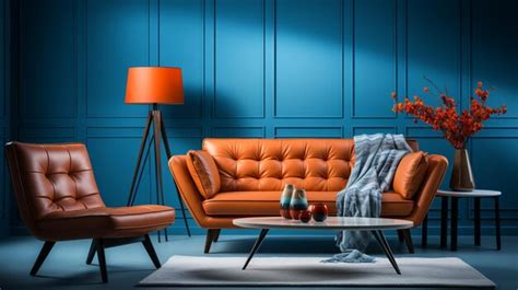 Premium AI Image | Modern comfortable sofa and armchair in bright blue living room