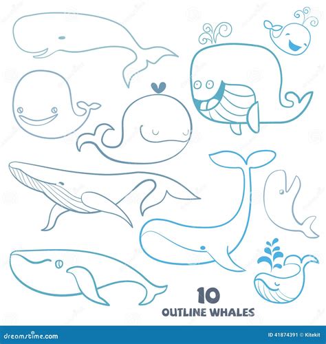 Set Of Cute Doodle Whale Characters. Stock Vector - Image: 41874391