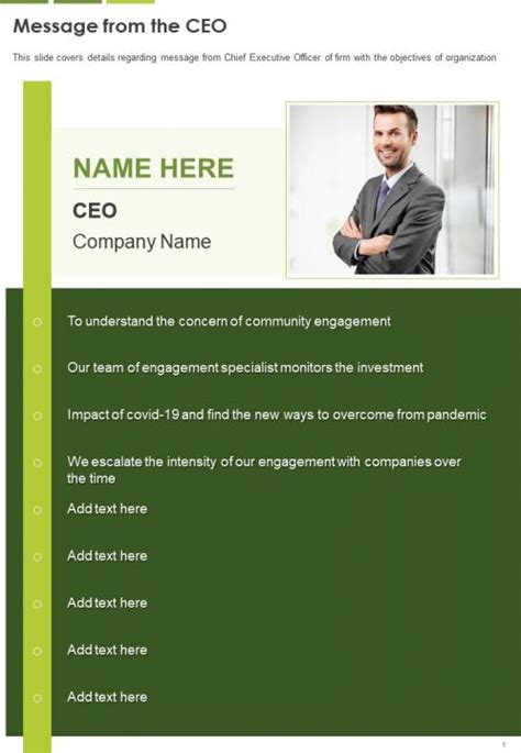 One Page Message From The CEO Template 323 Presentation Report ...