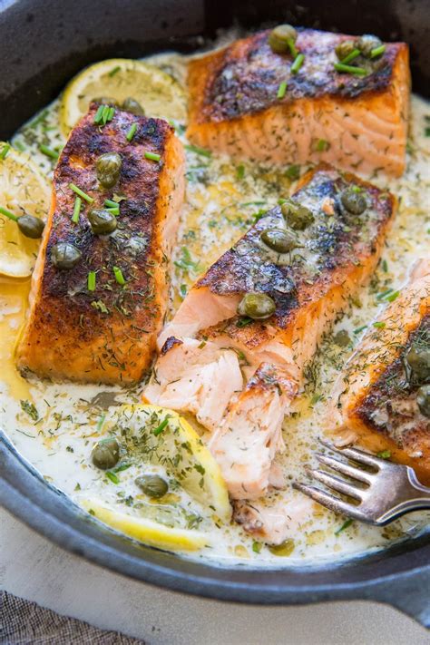 Crispy Skillet Salmon with Lemon Caper Dill Sauce - The Roasted Root