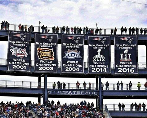 The FIVE Super Bowl banners at Gillette Stadium!! Proud of the Patriots!! | New england patriots ...