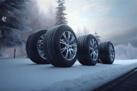 Premium Photo | Four car wheels on a road covered with snow in winter