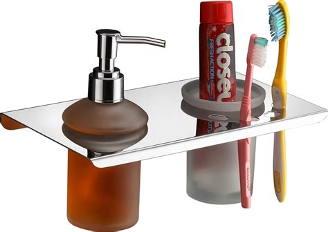 Plantex Stainless Steel and Glass Soap Dispenser with Toothbrush Holder for Bathroom & Kitchen ...