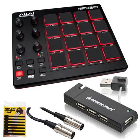 Akai MPD218 MIDI USB Pad Drum Beat Controller + 4 Port USB Hub + Cable & Ties - Walmart.com