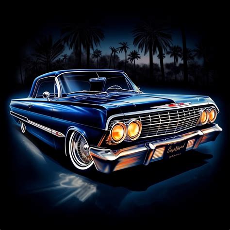 Blue 1963 1964 Chevrolet Impala Lowrider Art Chevy Low Rider Wall ...