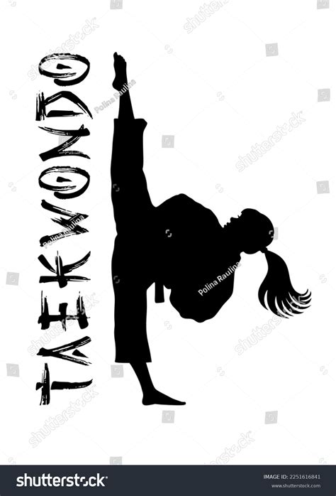 Taekwondo Girl Black Stencil Silhouette Drawingcalligraphy Stock Vector (Royalty Free ...