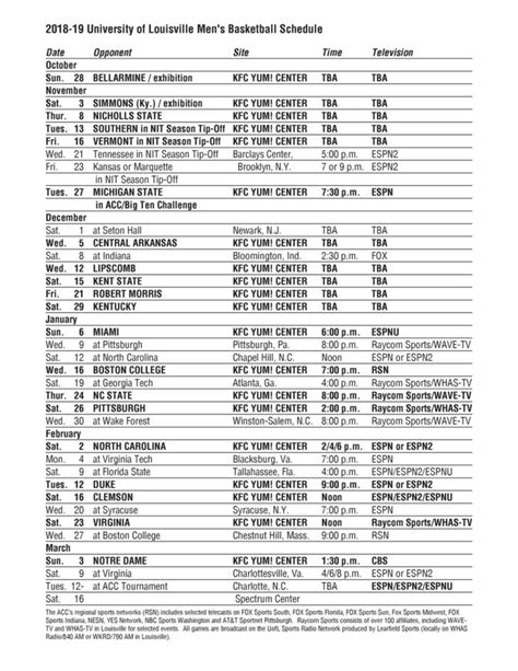 Complete Louisville Basketball Schedule Released | Printable Schedule